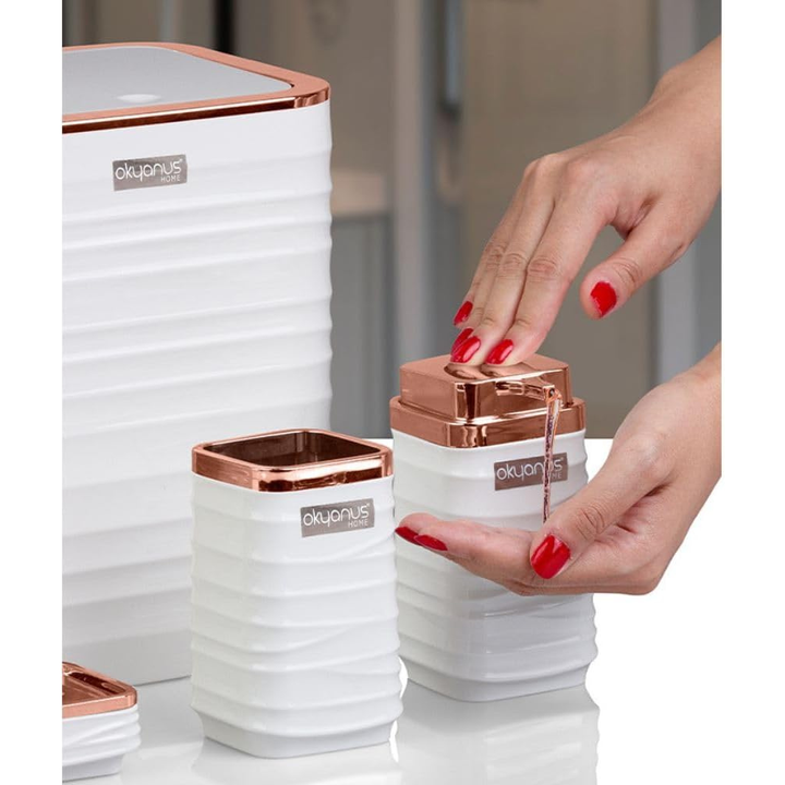 Okyanus 5-Piece Bathroom Accessories Set – Rose-Gold Accents, Easy-Clean