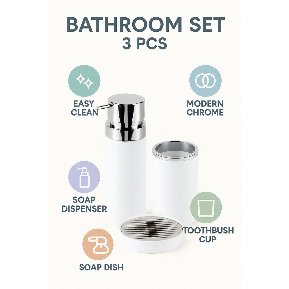Bathroom Accessories Set 3-Piece Acrylic – Silver Ring Design