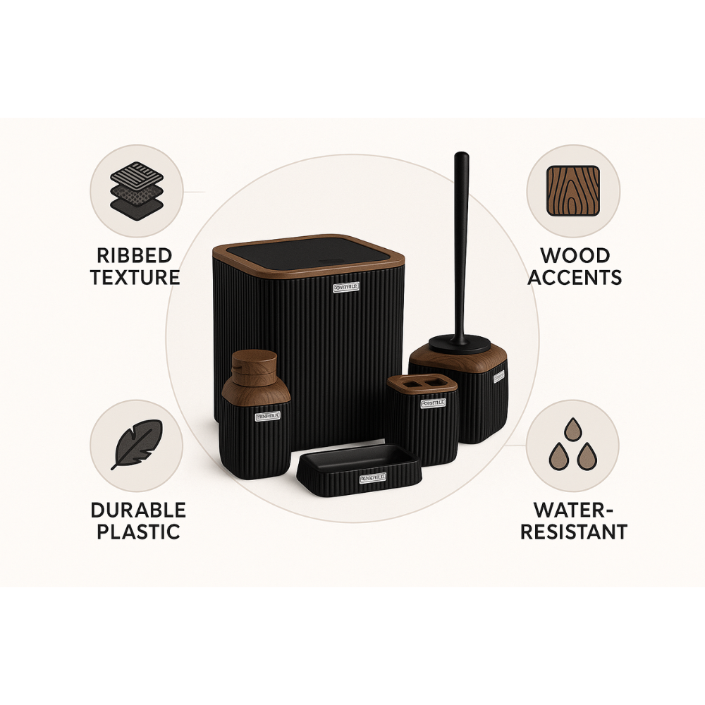 Okayanus Diva Acrylic 5-Piece Bathroom Set – Wooden Frame