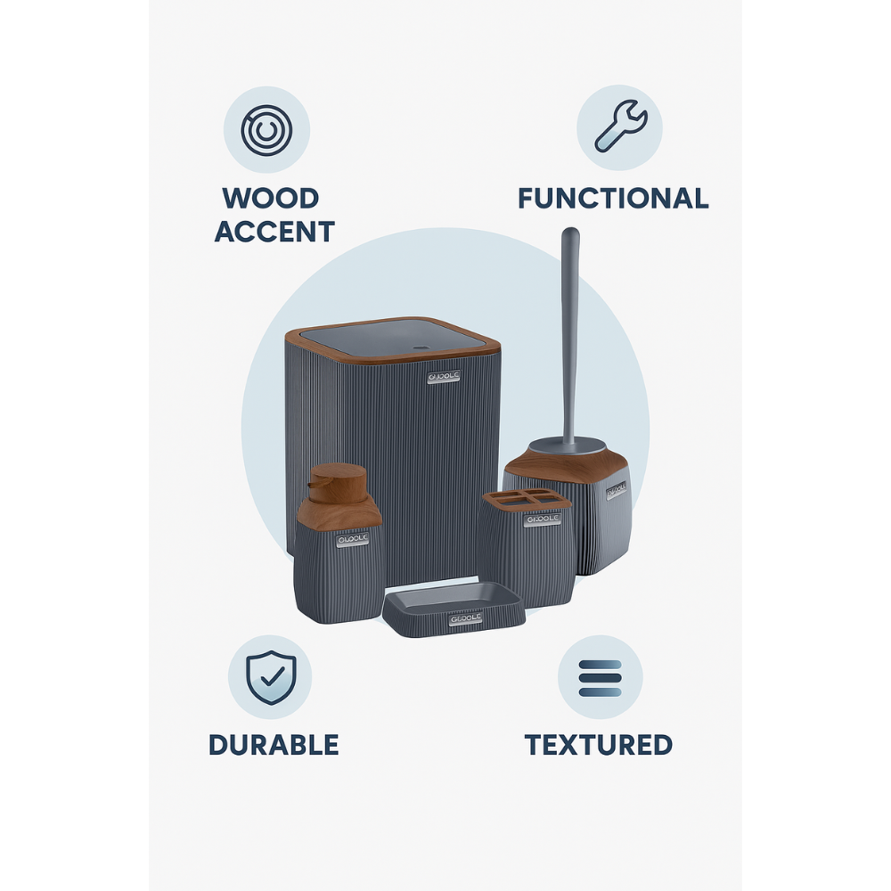 Okayanus Diva Acrylic 5-Piece Bathroom Set – Wooden Frame