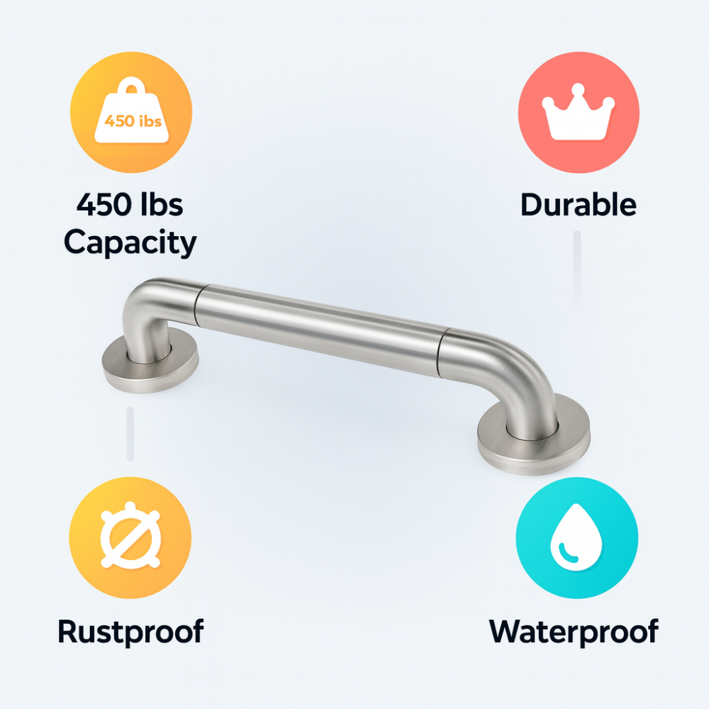 Wall-Mounted Safety Grab Bar 46 cm –  Steel Support | Primanova