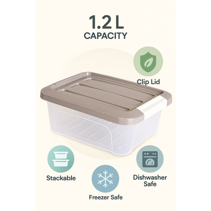 صندوق تخزين بلاستيكي شفاف ملكي - حاوية طعام محكمة الإغلاق بغطاء مشبك - (بيج)