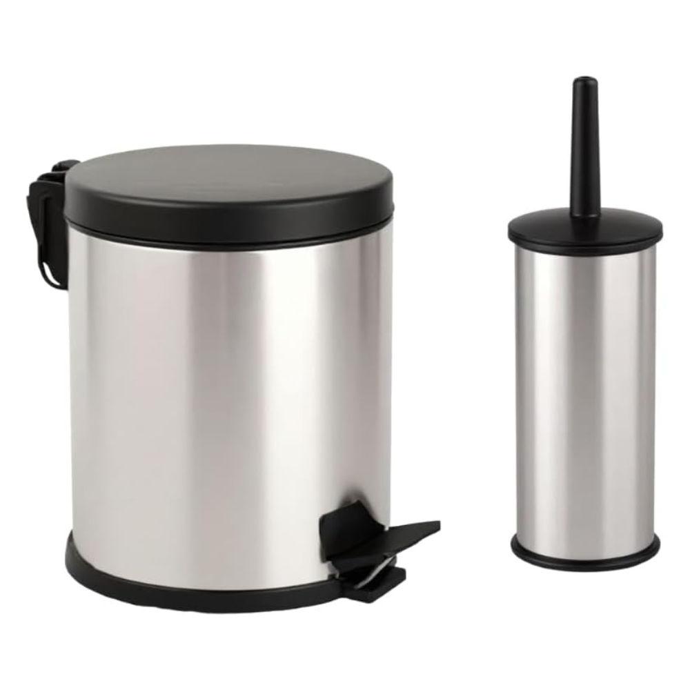 Bathroom Pedal Bin & Toilet Brush Set – Soft-Close Lid, Removable Inner Bucket