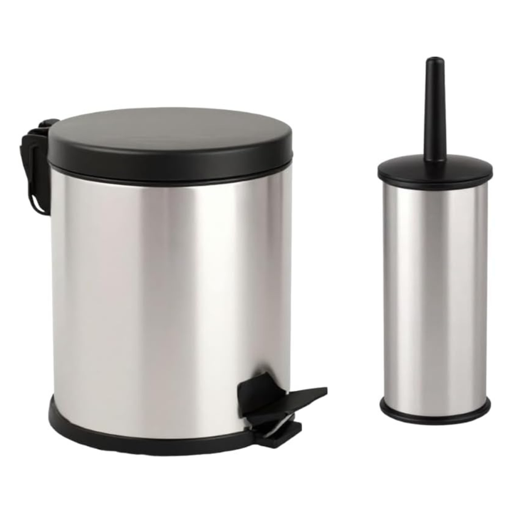 Bathroom Pedal Bin & Toilet Brush Set – Soft-Close Lid, Removable Inner Bucket