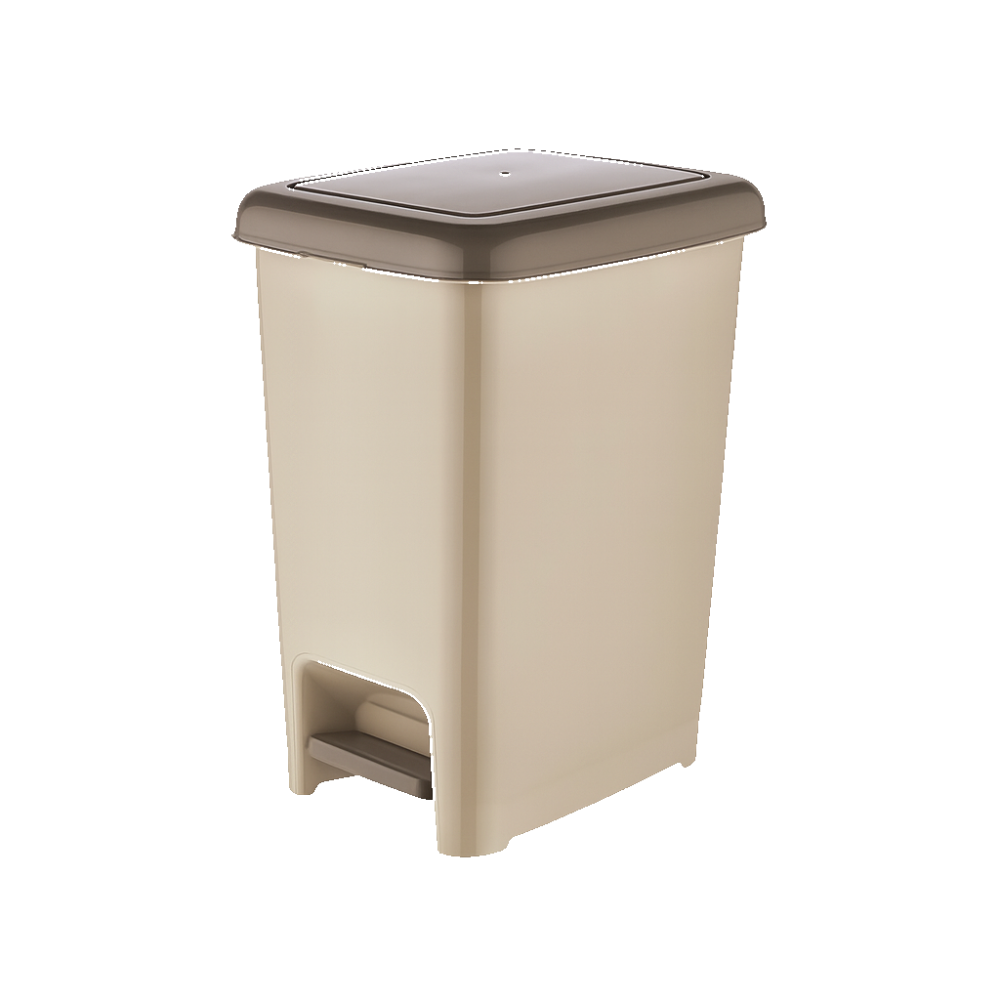 سلة مهملات دنيا البلاستيكية النحيفة ذات الدواسة - (بيج)