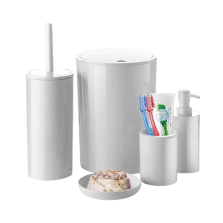 مجموعة إكسسوارات الحمام البلاستيكية فلوريس، 5 قطع