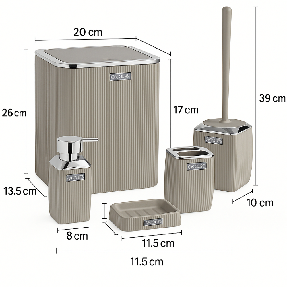 Okyanus 5-Piece Bathroom Accessories Set – Chrome Accents, Durable Plastic