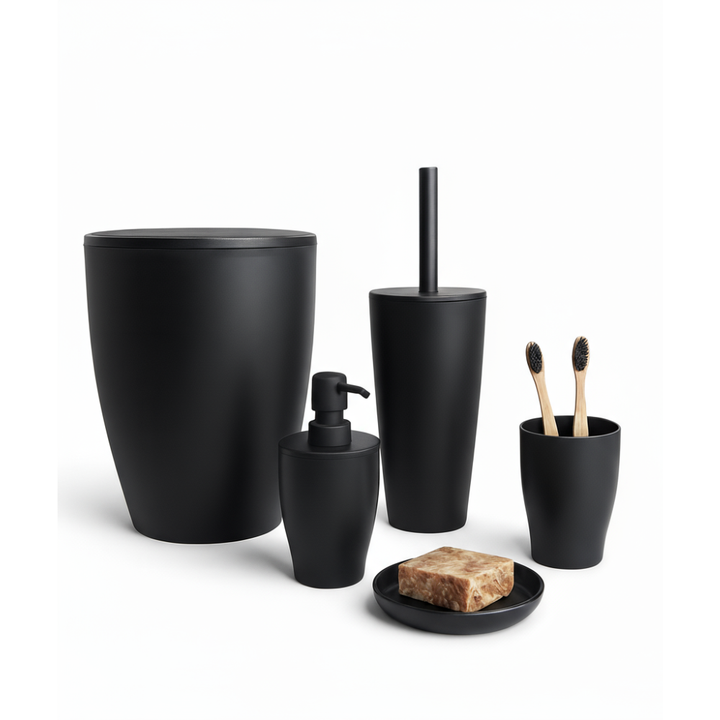 Bathroom accessories set 5 pieces – durable plastic, 7.5 Liter bin