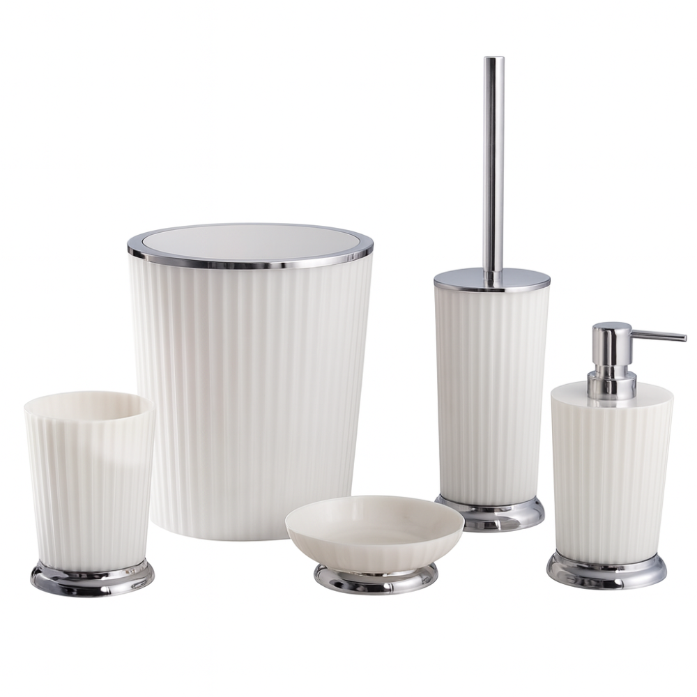 Ribbed Bathroom Accessories Set – Chrome Accents, 5-Piece