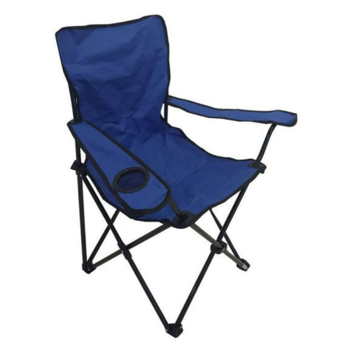 Camping Folding Chair with Armrests & Cup Holder – Metal Frame, 120 kg Capacity, 45×45×87 cm | Primanova