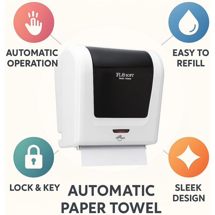 موزع مناشف ورقية أوتوماتيكي بمستشعر - مثبت على الحائط، أبيض