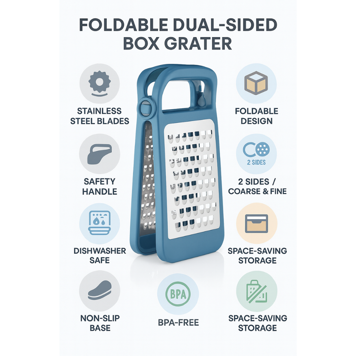 مبشرة جبن وخضراوات قابلة للطي - ستانلس ستيل، مانعة للانزلاق، ثنائية الجوانب
