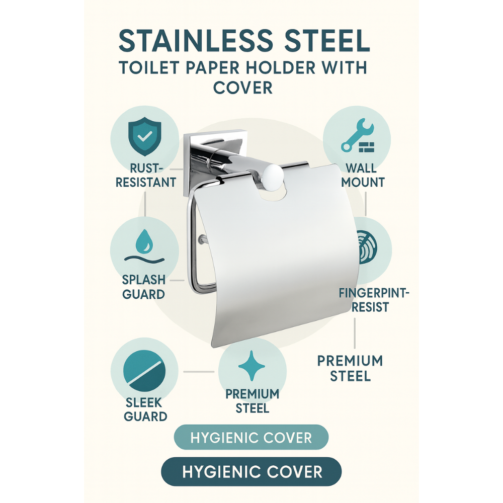 Wall-Mounted Toilet Paper Holder with Cover, Chrome – Single Roll