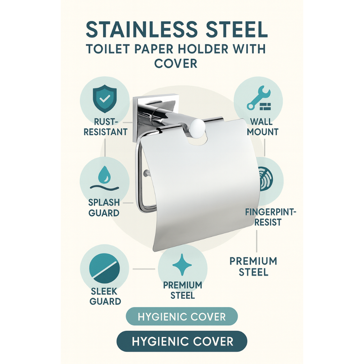 Wall-Mounted Toilet Paper Holder with Cover, Chrome – Single Roll