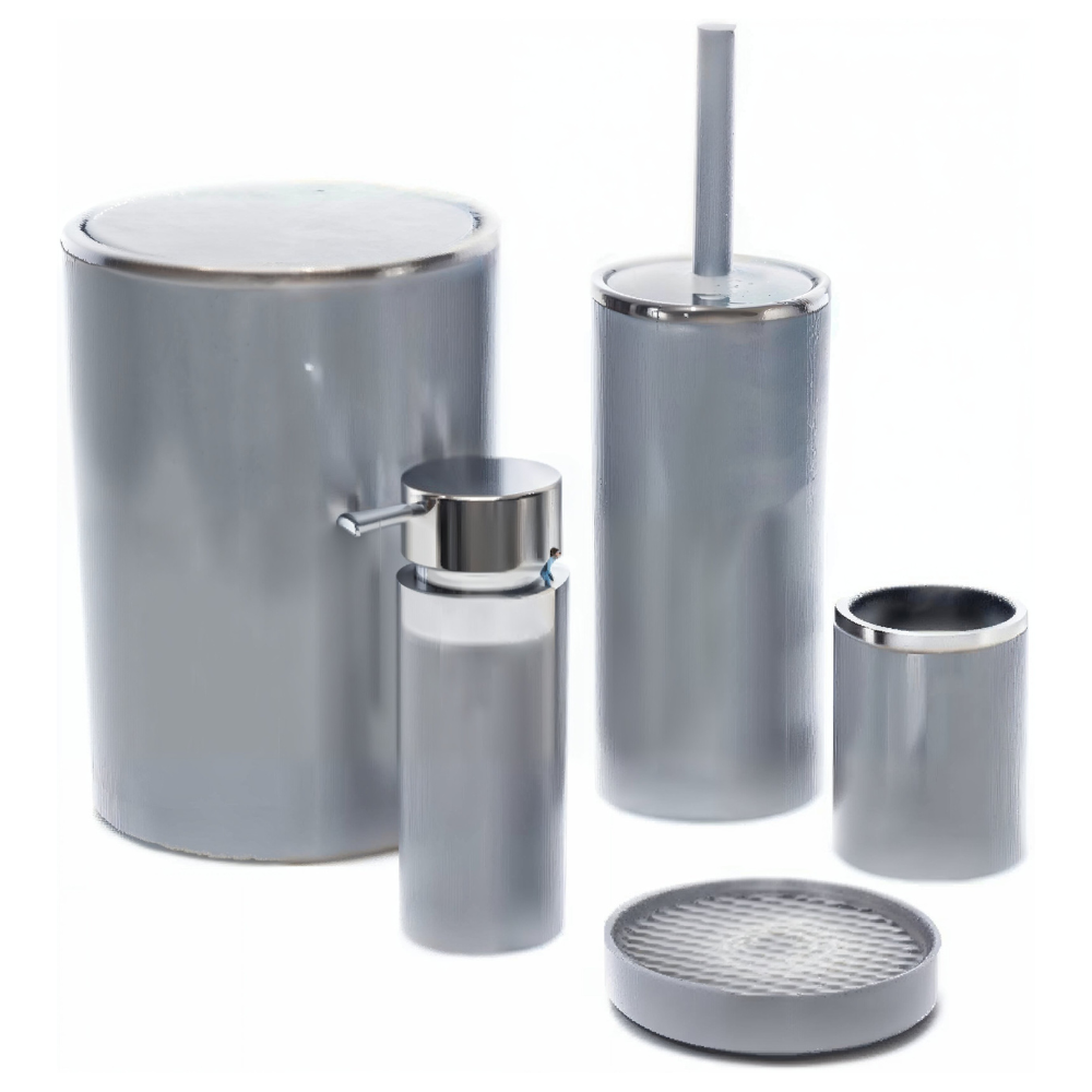 Elegant 5-Piece Acrylic Bathroom Accessories Set – Silver Frame