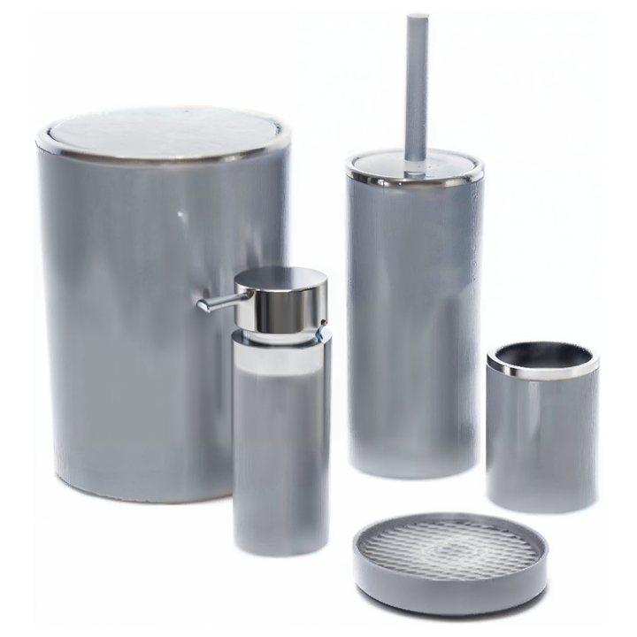 Elegant 5-Piece Acrylic Bathroom Accessories Set – Silver Frame