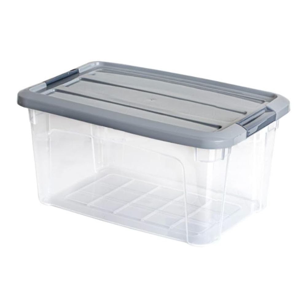 صندوق تخزين بلاستيكي شفاف ملكي - حاوية طعام محكمة الإغلاق بغطاء مشبك - (رمادي)