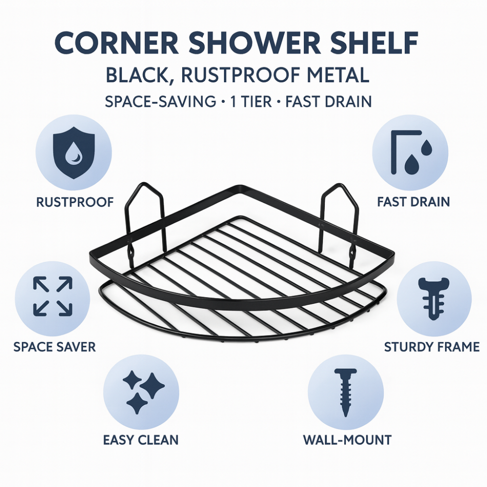 رف حمام زاوية من الفولاذ المقاوم للصدأ، أسود مقاوم للصدأ