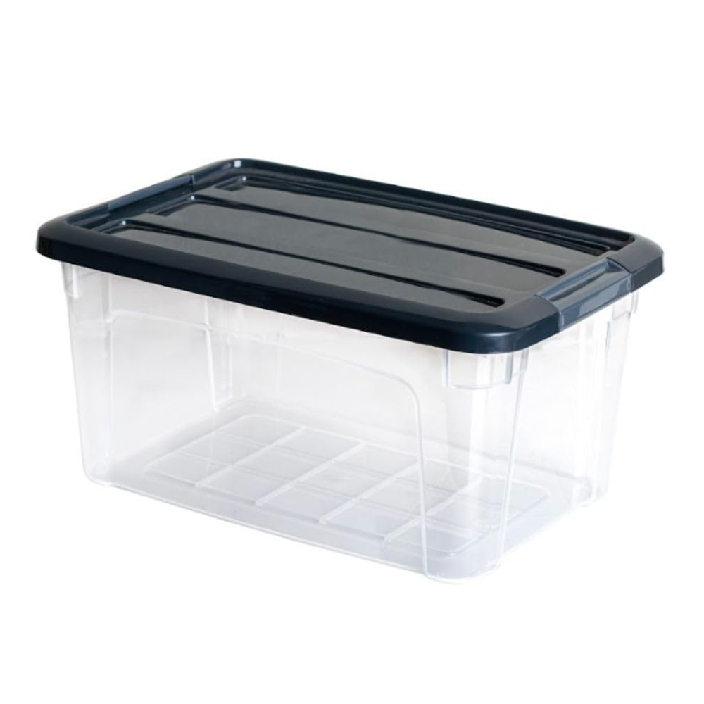 صندوق تخزين ملكي بلاستيكي شفاف - وعاء طعام محكم الإغلاق بغطاء مشبك - (رمادي غامق)