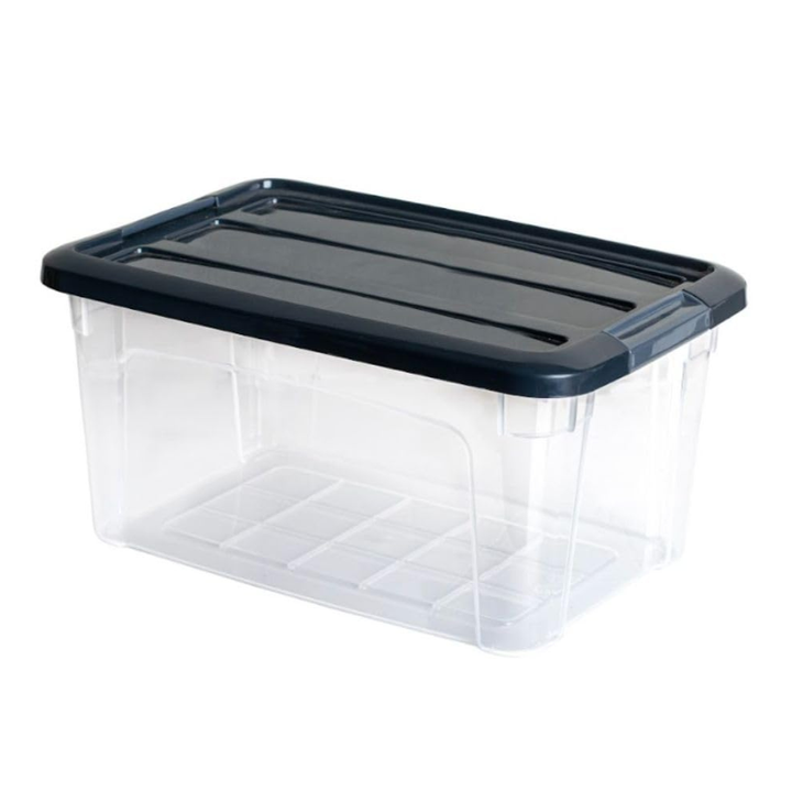 صندوق تخزين ملكي بلاستيكي شفاف - وعاء طعام محكم الإغلاق بغطاء مشبك - (رمادي غامق)