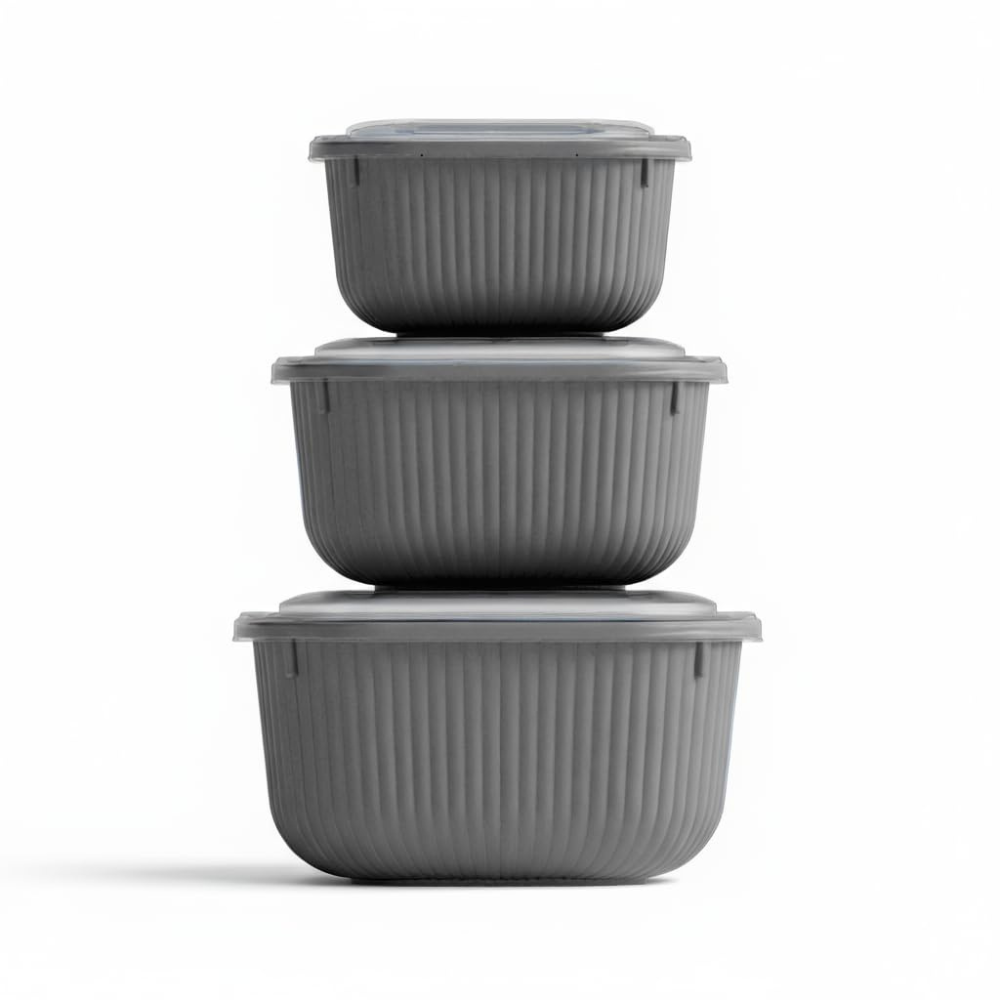 Square Food Storage Container Set – Airtight, 3pc 600/1100/1800 milliliter