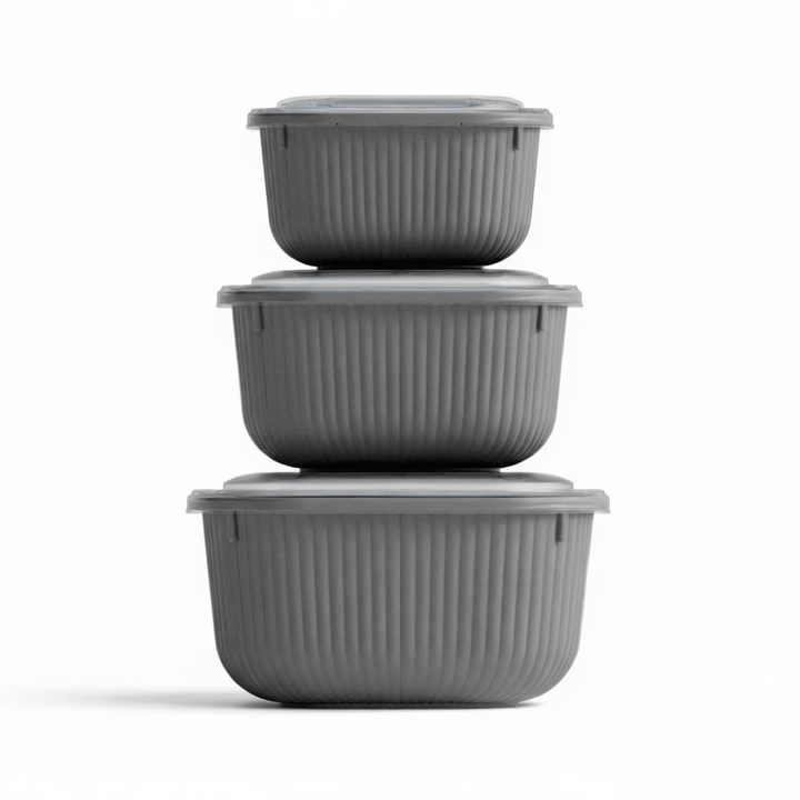 Square Food Storage Container Set – Airtight, 3pc 600/1100/1800 milliliter