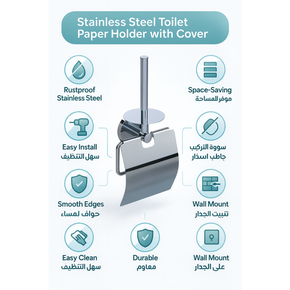 Wall Mounted Toilet Paper Holder with Cover & Spare Roll
