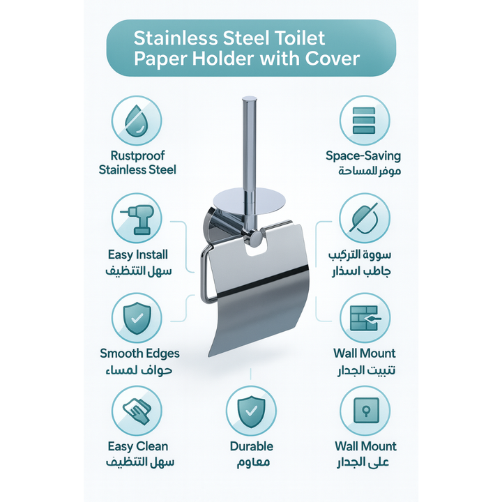 Wall Mounted Toilet Paper Holder with Cover & Spare Roll