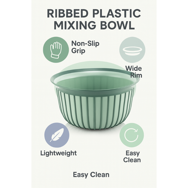 Ribbed Plastic Mixing Bowl with Non-Slip Grip
