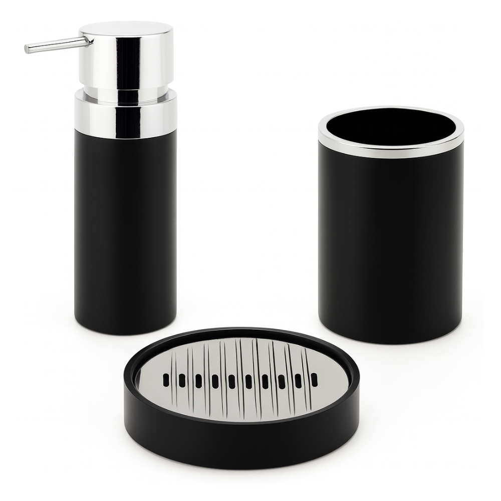 Bathroom Accessories Set 3-Piece Acrylic – Silver Ring Design