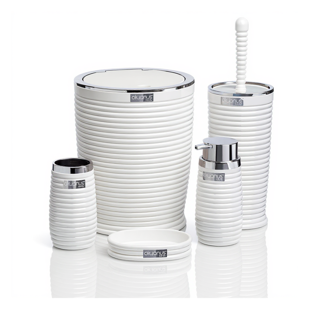 Okyanus 5-Piece Bathroom Set – Ribbed Design with Chrome Frame