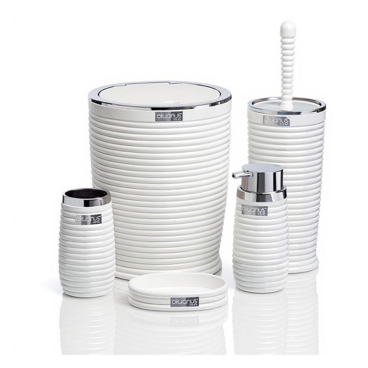 Okyanus 5-Piece Bathroom Set – Ribbed Design with Chrome Frame