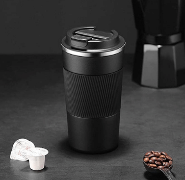 Double wall stainless steel travel coffee mug with Hand Grip