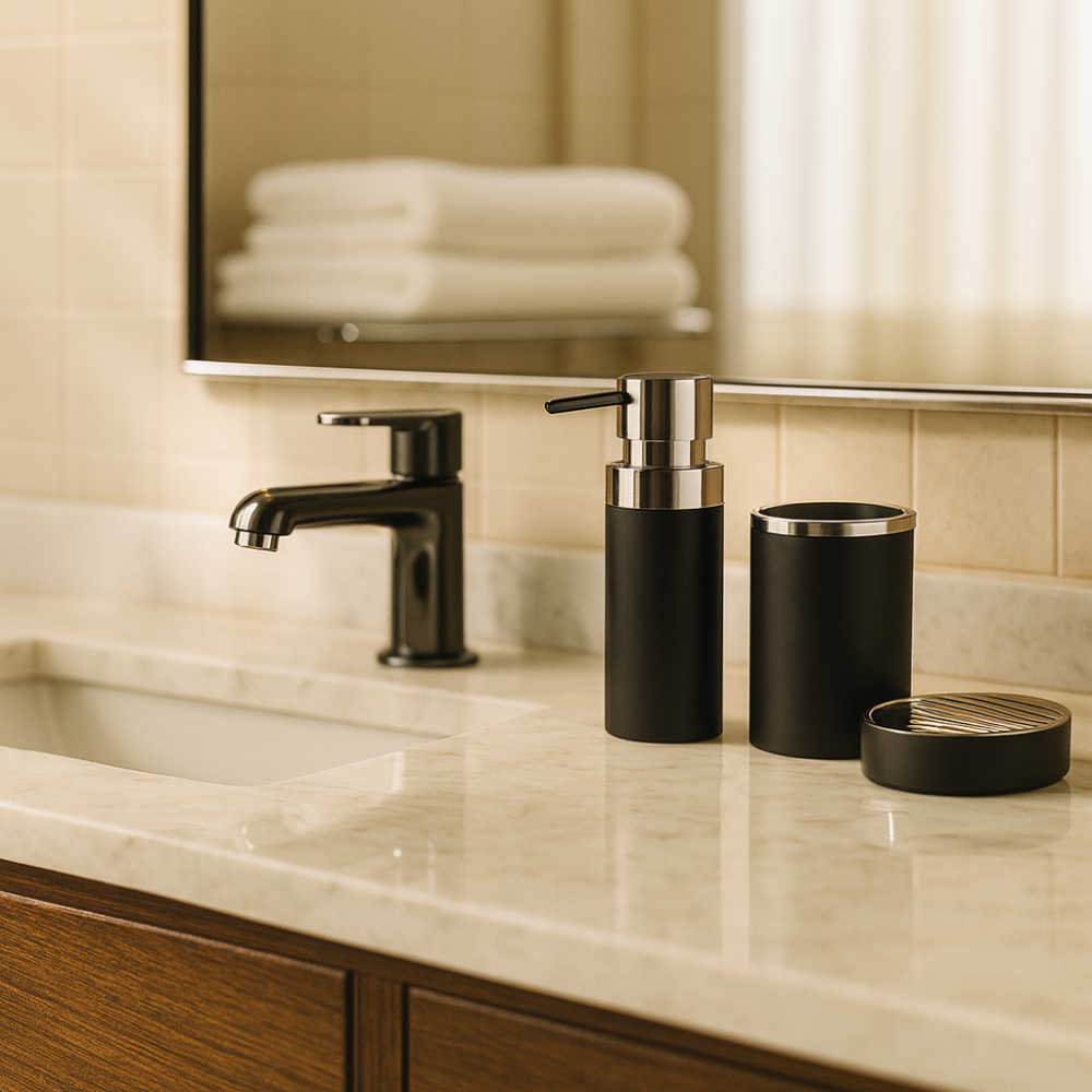 Bathroom Accessories Set 3-Piece Acrylic – Silver Ring Design