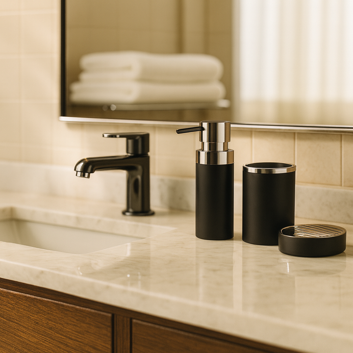 Bathroom Accessories Set 3-Piece Acrylic – Silver Ring Design