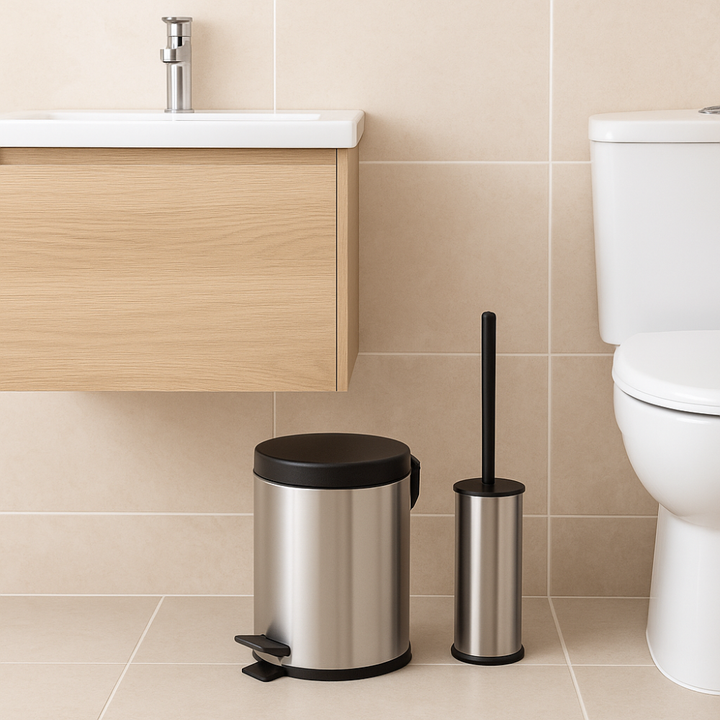 Bathroom Pedal Bin & Toilet Brush Set – Soft-Close Lid, Removable Inner Bucket