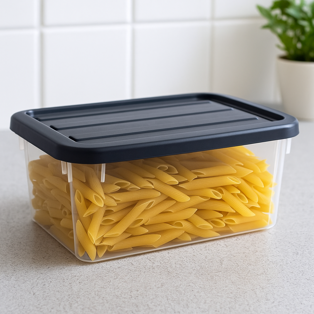 صندوق تخزين ملكي بلاستيكي شفاف - وعاء طعام محكم الإغلاق بغطاء مشبك - (رمادي غامق)