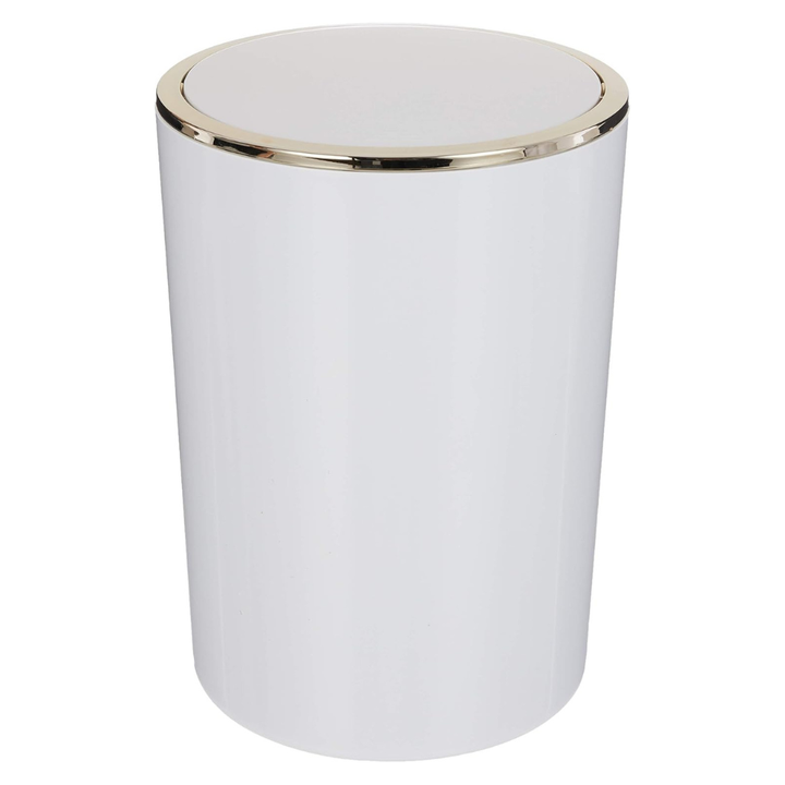Acrylic Swing-Lid Trash Can – Gold Ring Rim Design, 6 Liter