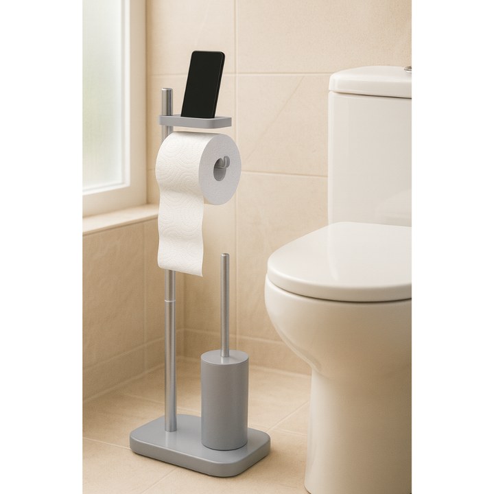 Standing Toilet Paper Holder with Brush & Shelf –75 cm | Primanova