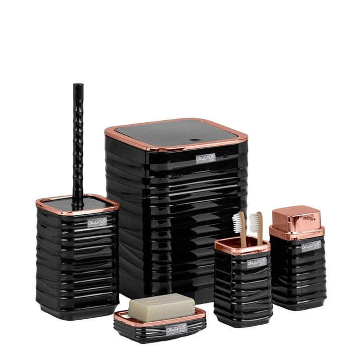 Okyanus 5-Piece Bathroom Accessories Set – Rose-Gold Accents, Easy-Clean