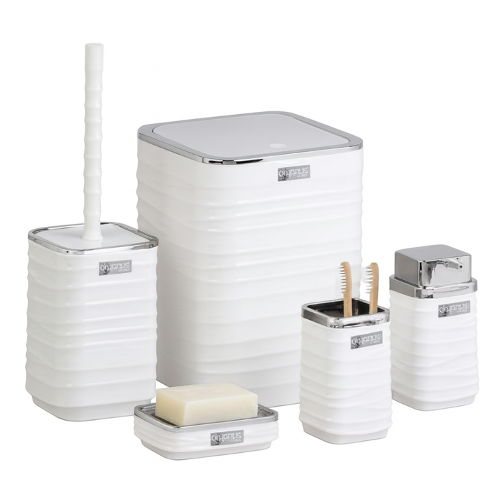 Bathroom Accessories Set 5-Piece – Chrome-Lid Luna Square