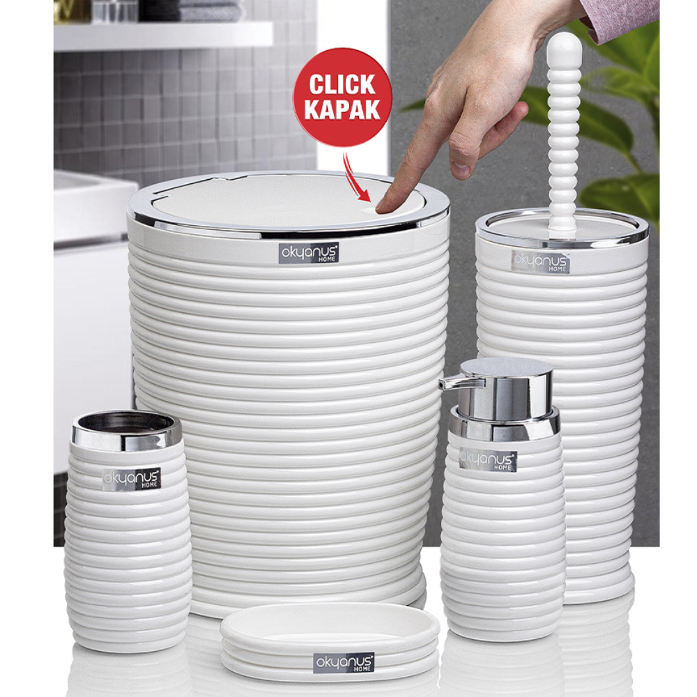 Okyanus 5-Piece Bathroom Set – Ribbed Design with Chrome Frame