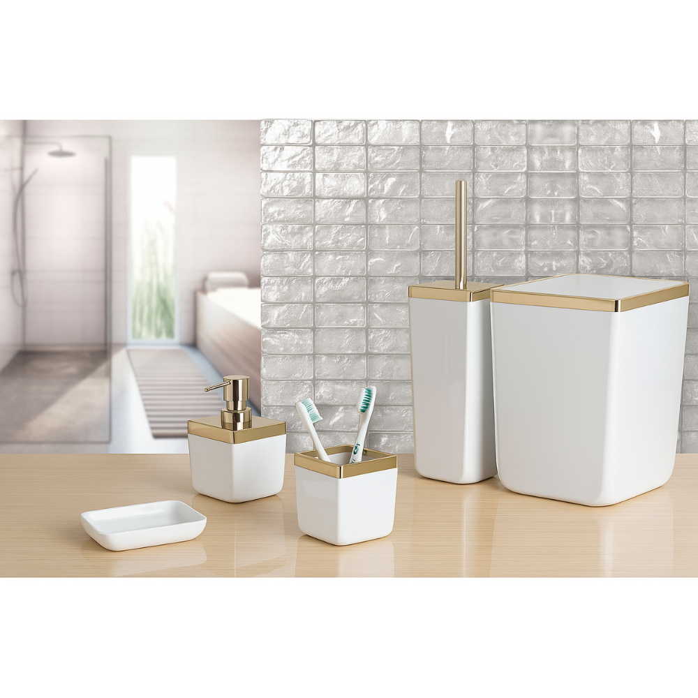 Elegant 5-Piece Acrylic Bathroom Set – Golden frame
