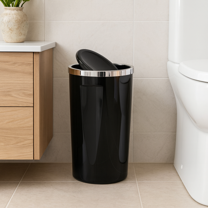 35 Liter Swing-Lid Trash Can with Chrome Rim –  30×56 cm | Primanova