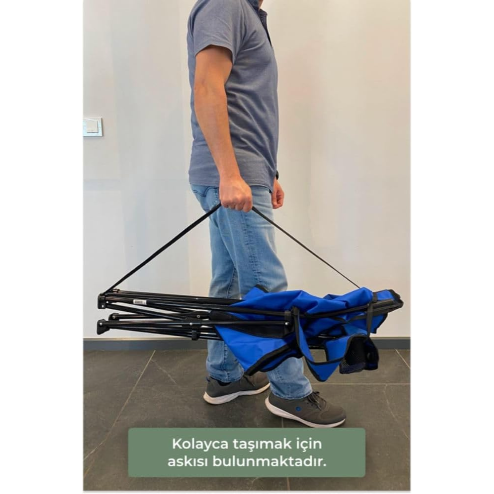 Camping Folding Chair with Armrests & Cup Holder – Metal Frame, 120 kg Capacity, 45×45×87 cm | Primanova