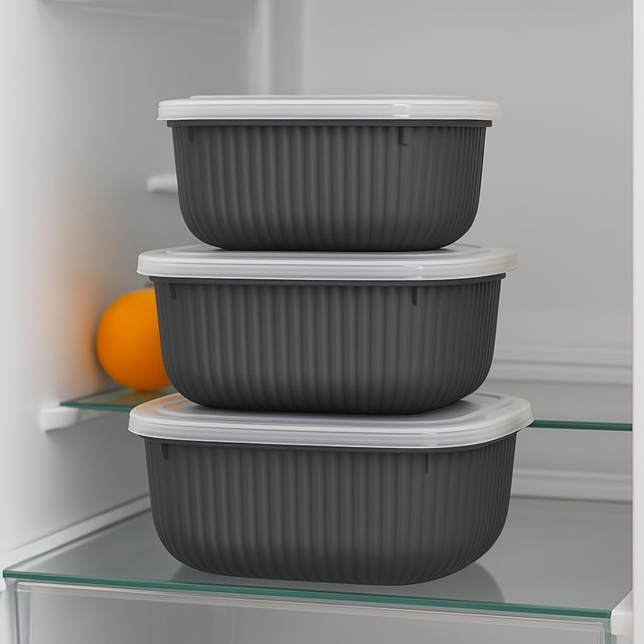 Square Food Storage Container Set – Airtight, 3pc 600/1100/1800 milliliter