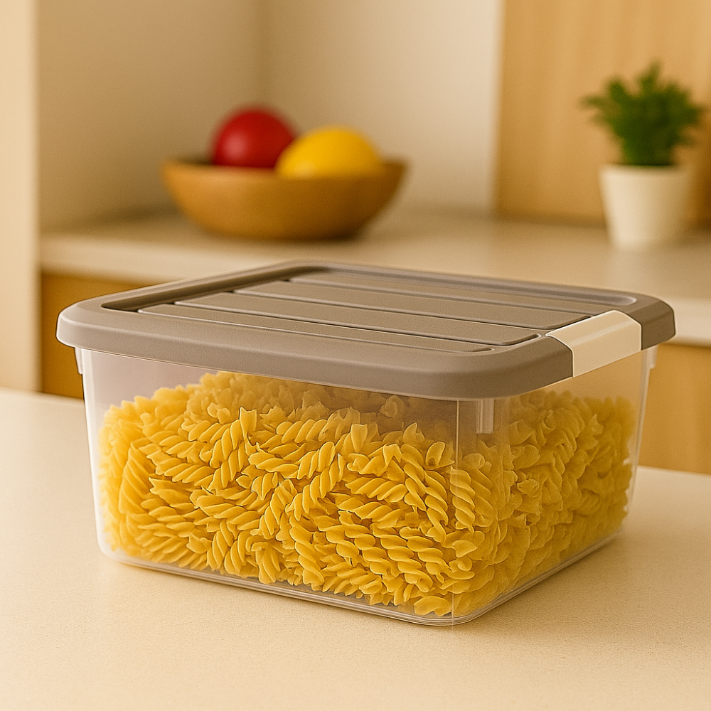 صندوق تخزين بلاستيكي شفاف ملكي - حاوية طعام محكمة الإغلاق بغطاء مشبك - (بيج)