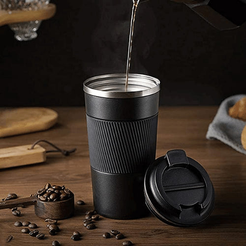 Double wall stainless steel travel coffee mug with Hand Grip