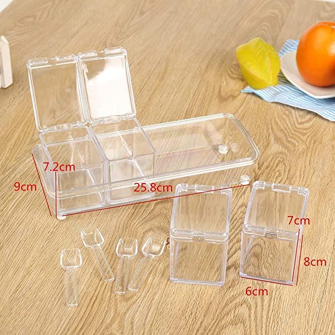 Clear set for spices with spoon