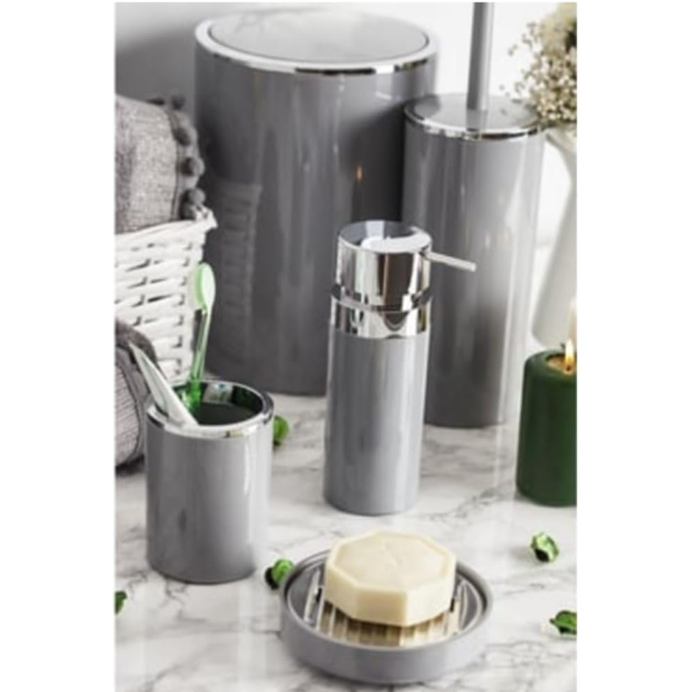 Elegant 5-Piece Acrylic Bathroom Accessories Set – Silver Frame